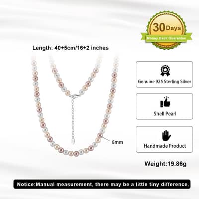 Delicate Trendy Shell Pearl Necklace Summer Beach 925 Silver Mixed Pearls Choker detail 5