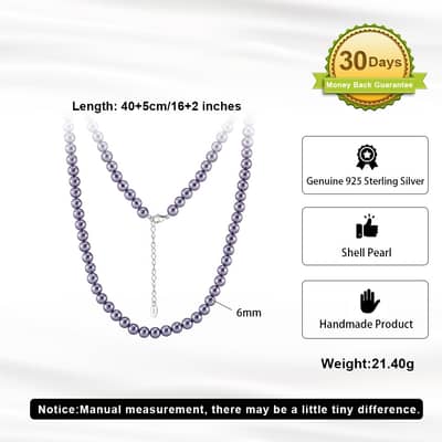 925 Sterling Silver Shell Pearl Necklace 6mm Perfect Round Deep Purple Pearl detail 5