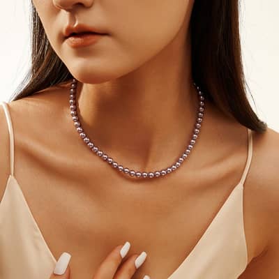 Elegant Purple Pearl Necklace 6mm Round Shape 925 Sterling Silver detail 3