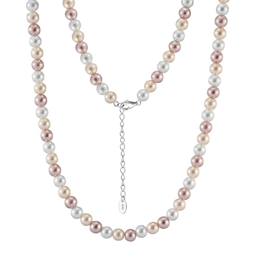 6mm Mixed Colors Shell Pearl Necklace 925 Sterling Silver Pink & Purple Round Pearl - main