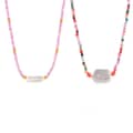 Colorful Natural Stone Stainless Steel Pearl Pendant Necklace Handmade Beads 1