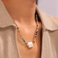 Colorful Natural Stone Stainless Steel Pearl Pendant Necklace Handmade Beads 4