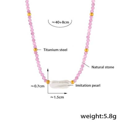 Colorful Natural Stone Stainless Steel Pearl Pendant Necklace Handmade Beads detail 6