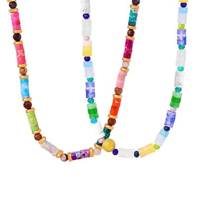 Bohemian Natural Stone Stainless Steel Necklace Colorful Handmade Beaded detail 1