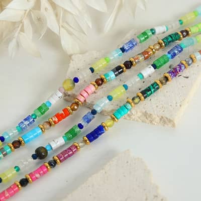 Bohemian Natural Stone Stainless Steel Necklace Colorful Handmade Beaded detail 2