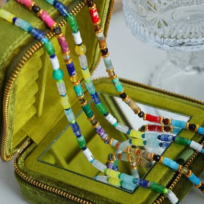 Bohemian Natural Stone Stainless Steel Necklace Colorful Handmade Beaded detail 3