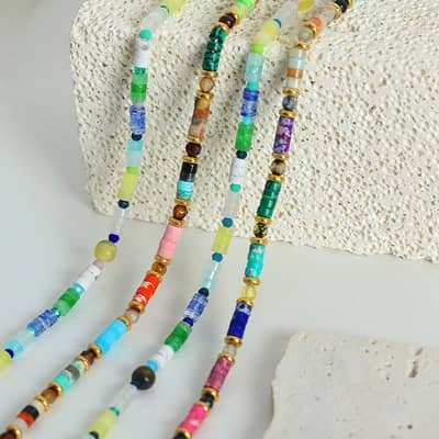 Bohemian Natural Stone Stainless Steel Necklace Colorful Handmade Beaded detail 4