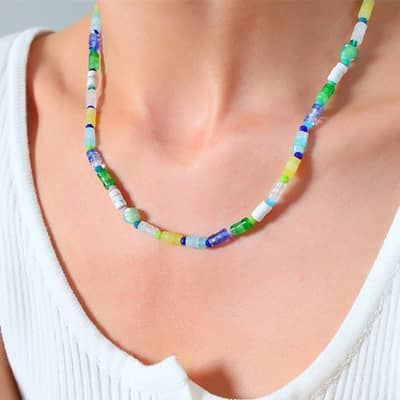 Bohemian Natural Stone Stainless Steel Necklace Colorful Handmade Beaded detail 6