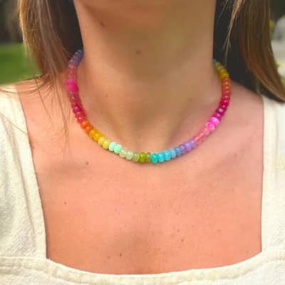 Natural Stone Stainless Steel Waterproof Rainbow Beads Necklace Jewelry Tags With Logo detail 1