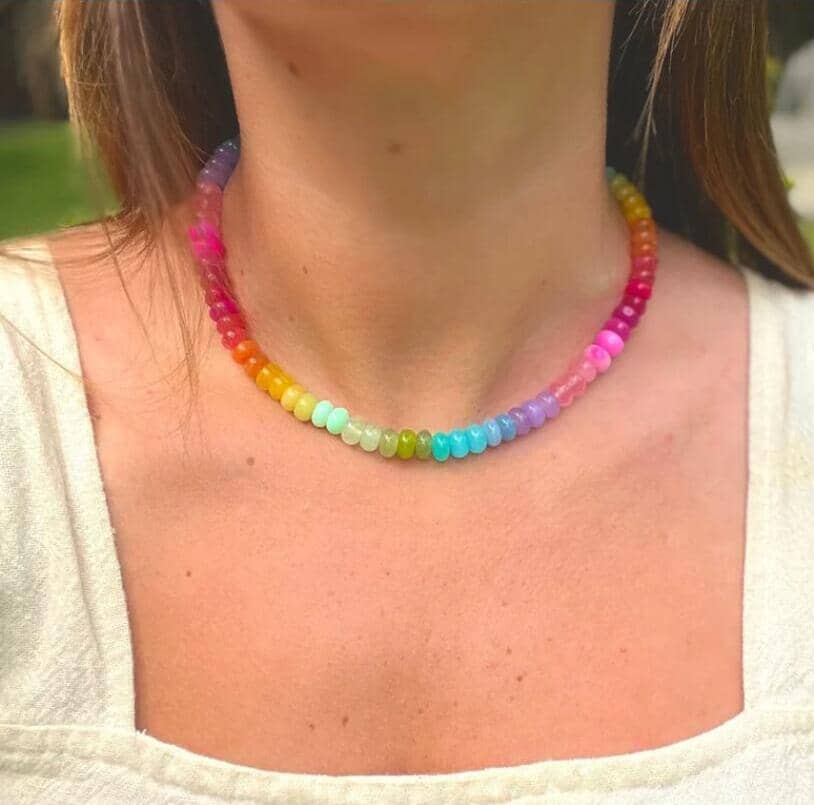 Natural Stone Stainless Steel Waterproof Rainbow Beads Necklace Jewelry Tags With Logo - main