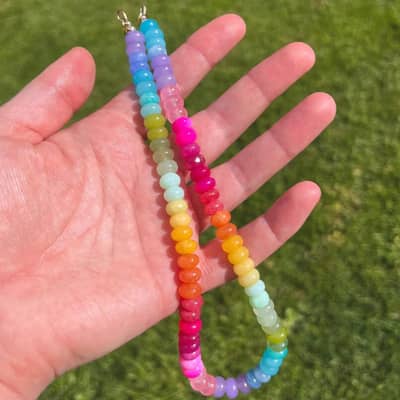 Natural Stone Stainless Steel Waterproof Rainbow Beads Necklace Jewelry Tags With Logo detail 2