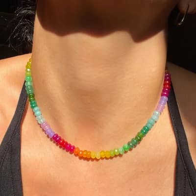 Natural Stone Stainless Steel Waterproof Rainbow Beads Necklace Jewelry Tags With Logo detail 3