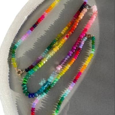 Natural Stone Stainless Steel Waterproof Rainbow Beads Necklace Jewelry Tags With Logo detail 4
