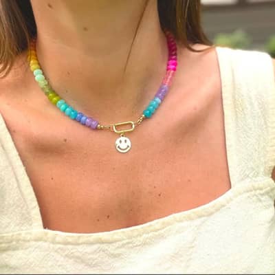 Natural Stone Stainless Steel Waterproof Rainbow Beads Necklace Jewelry Tags With Logo detail 6