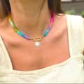 Natural Stone Stainless Steel Waterproof Rainbow Beads Necklace Jewelry Tags With Logo 6