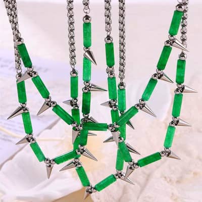 Beaded Necklace Green Natural Stone Waterproof Titanium Steel Freshwater New Style detail 1