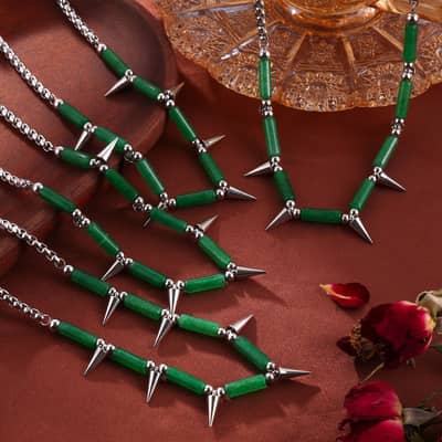 Beaded Necklace Green Natural Stone Waterproof Titanium Steel Freshwater New Style detail 2