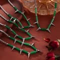 Beaded Necklace Green Natural Stone Waterproof Titanium Steel Freshwater New Style 2