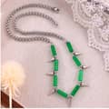 Beaded Necklace Green Natural Stone Waterproof Titanium Steel Freshwater New Style 3