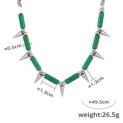 Beaded Necklace Green Natural Stone Waterproof Titanium Steel Freshwater New Style detail 4