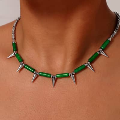 Beaded Necklace Green Natural Stone Waterproof Titanium Steel Freshwater New Style detail 6
