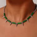 Beaded Necklace Green Natural Stone Waterproof Titanium Steel Freshwater New Style 6