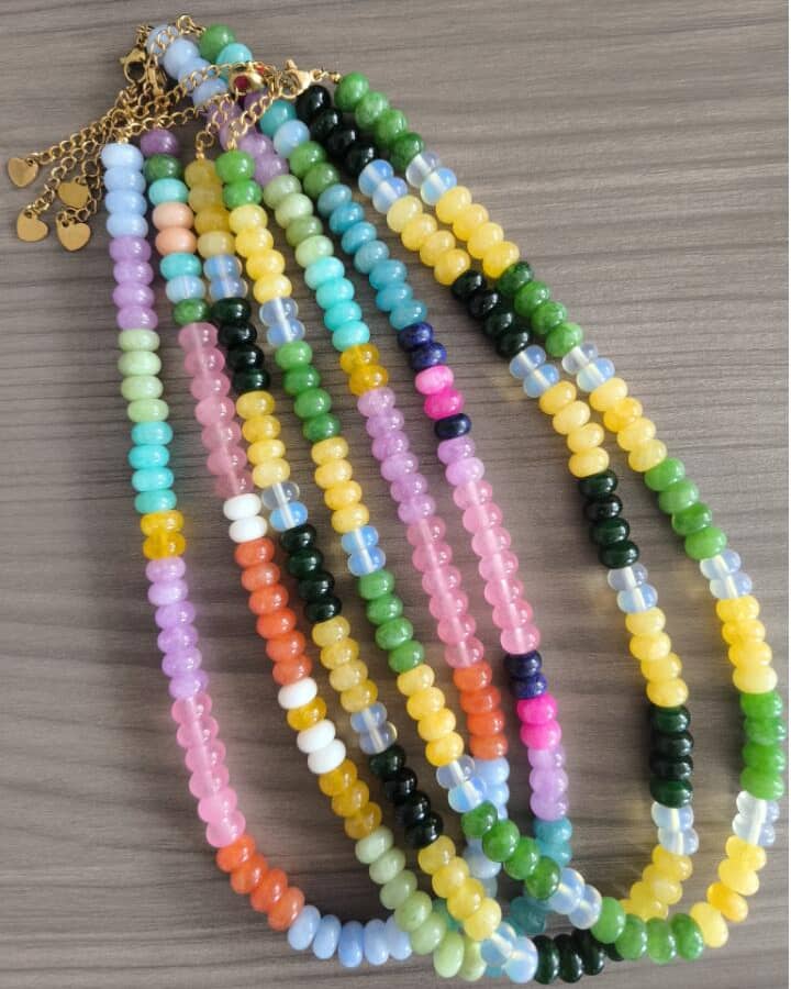 Stainless Steel Waterproof Natural Stone Rainbow Beads Necklace Jewelry Tags With Logo - main