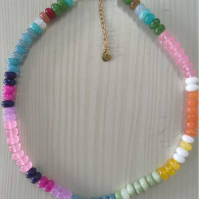 Stainless Steel Waterproof Natural Stone Rainbow Beads Necklace Jewelry Tags With Logo detail 4