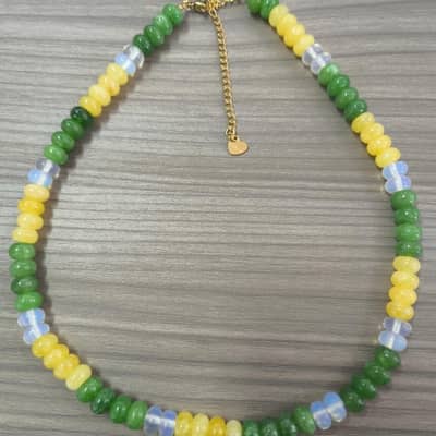 Stainless Steel Waterproof Natural Stone Rainbow Beads Necklace Jewelry Tags With Logo detail 5