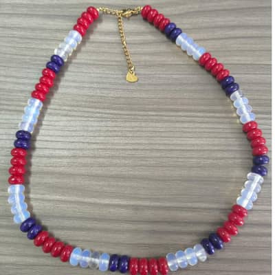 Stainless Steel Waterproof Natural Stone Rainbow Beads Necklace Jewelry Tags With Logo detail 6