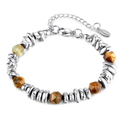 Three-Dimensional Natural Stone Stainless Steel Handmade Beaded Bracelet detail 1