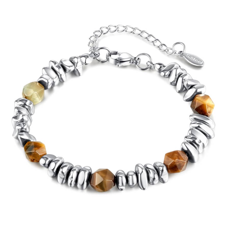 Three-Dimensional Natural Stone Stainless Steel Handmade Beaded Bracelet - main