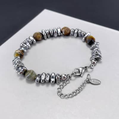 Three-Dimensional Natural Stone Stainless Steel Handmade Beaded Bracelet detail 2