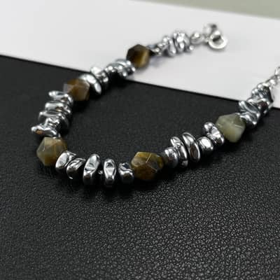 Three-Dimensional Natural Stone Stainless Steel Handmade Beaded Bracelet detail 3