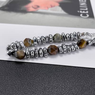 Three-Dimensional Natural Stone Stainless Steel Handmade Beaded Bracelet detail 5