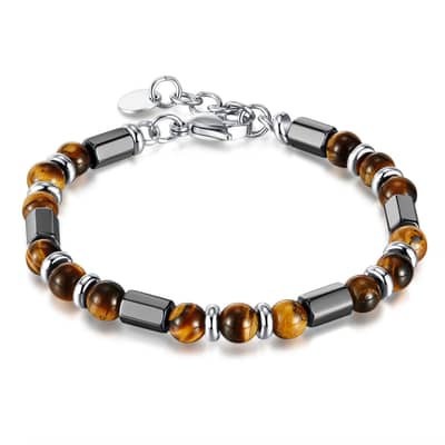 Tiger Eye Stone Stainless Steel Handmade Beaded Bracelet detail 1