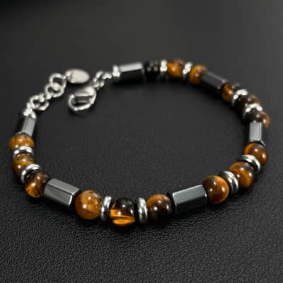 Tiger Eye Stone Stainless Steel Handmade Beaded Bracelet detail 2