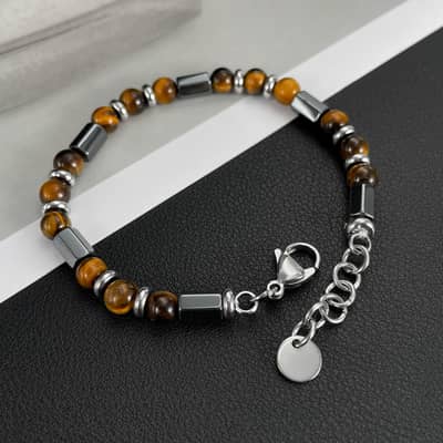 Tiger Eye Stone Stainless Steel Handmade Beaded Bracelet detail 3