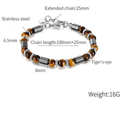 Tiger Eye Stone Stainless Steel Handmade Beaded Bracelet detail 6