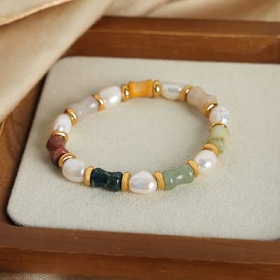 Vintage Natural Stone Freshwater Pearl Handmade Beads Bracelet detail 3