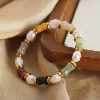 Vintage Natural Stone Freshwater Pearl Handmade Beads Bracelet detail 4