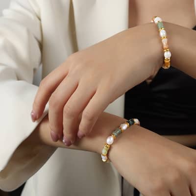 Vintage Natural Stone Freshwater Pearl Handmade Beads Bracelet detail 5