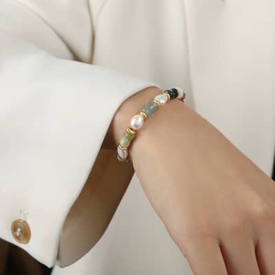 Vintage Natural Stone Freshwater Pearl Handmade Beads Bracelet detail 6