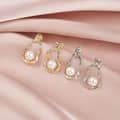Teardrop Shaped Elegant S925 Sterling Silver Geometric Hollow Round White Pearl Earrings 2
