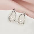 Teardrop Shaped Elegant S925 Sterling Silver Geometric Hollow Round White Pearl Earrings 3