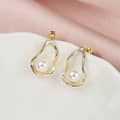 Teardrop Shaped Elegant S925 Sterling Silver Geometric Hollow Round White Pearl Earrings 4