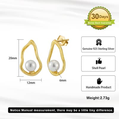 Teardrop Shaped Elegant S925 Sterling Silver Geometric Hollow Round White Pearl Earrings detail 5