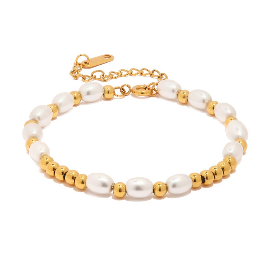 18K Gold Glass Pearl Beads Stainless Steel Bracelet - main