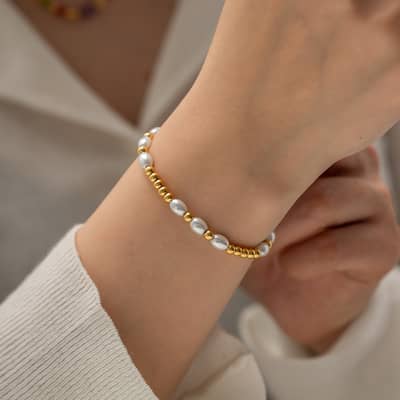18K Gold Glass Pearl Beads Stainless Steel Bracelet detail 5