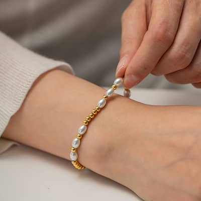 18K Gold Glass Pearl Beads Stainless Steel Bracelet detail 6